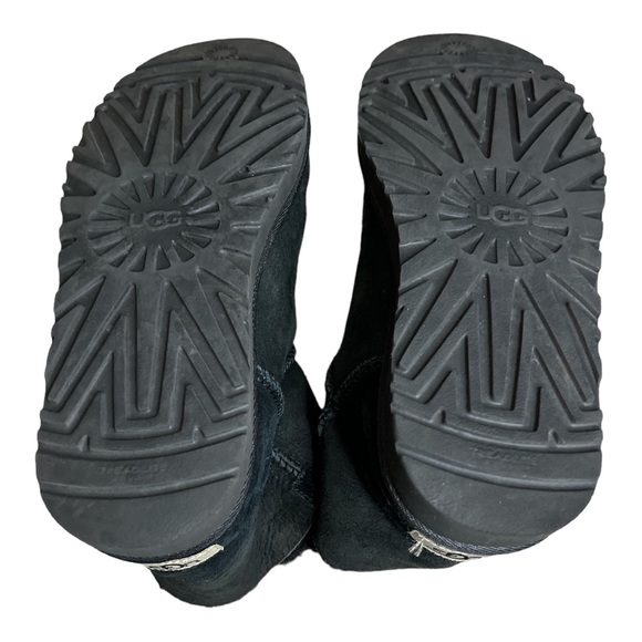 Ugg Mini Bailey Button Poppy Black Suede Shearling Boots - Picture 6 of 9